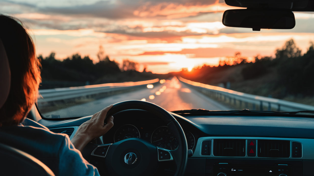 Mujer manjenado en carretera